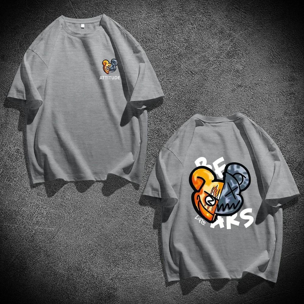 Fashionable new mens personalized breathable round neck Tshirt with bear pattern polyester fabric outdoor casual top S