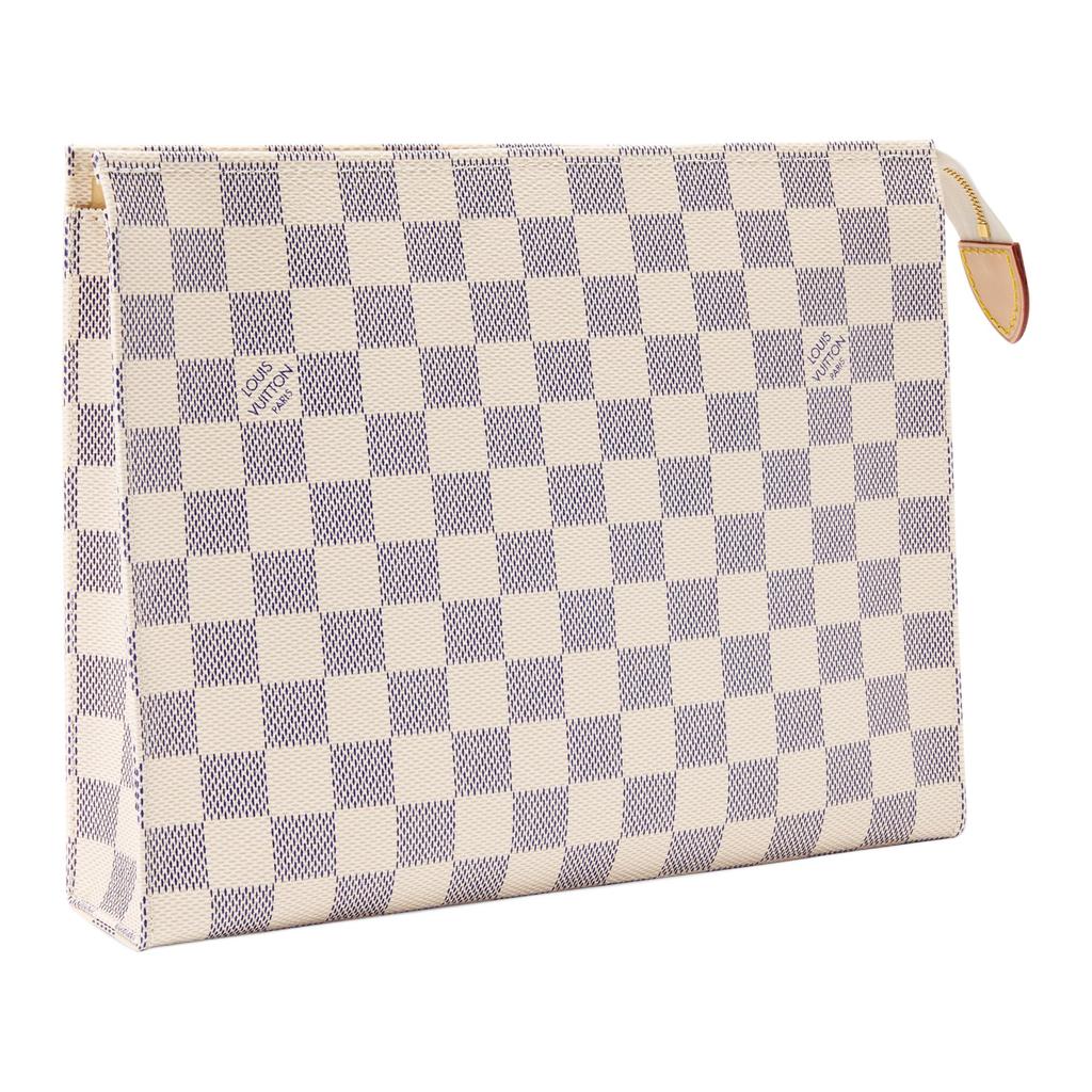 Louis Vuitton Poche Toilette Damier Azur Beschichtetes Canvas Kulturtasche Damen Kulturtasche Beige N40929