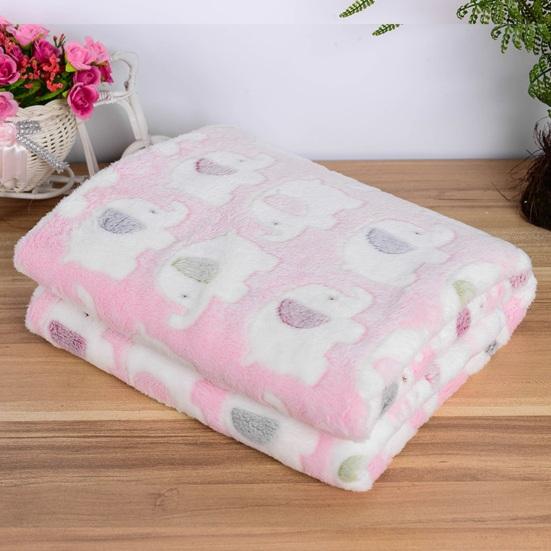 Pet Winter Blanket Super Soft Elephant Pattern Cozy Coral Fleece Cartoon Style Washable Dog Puppy Cat Throw Cage Sleeping Blanket