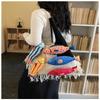 Cut Out Knitted Shoulder Bag Little Fish Pattern Contrast Color Soft Large Tote Bag for Ladies Weekend Shopping Trips