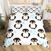 Penguin Comforter Cover Kawaii Animal Print Black White Little Penguin Duvet Cover Blue Iceberg Antarctica Winter Bedding Set