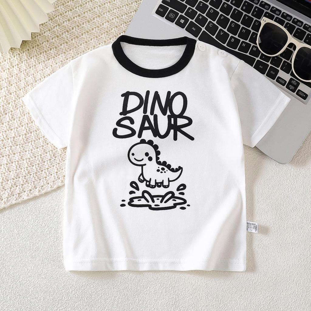 Letní trička s krátkým rukávem 2026 pro chlapce a dívky Miminko Jaro Kulatý výstřih Kreslený bavlněný top pro děti