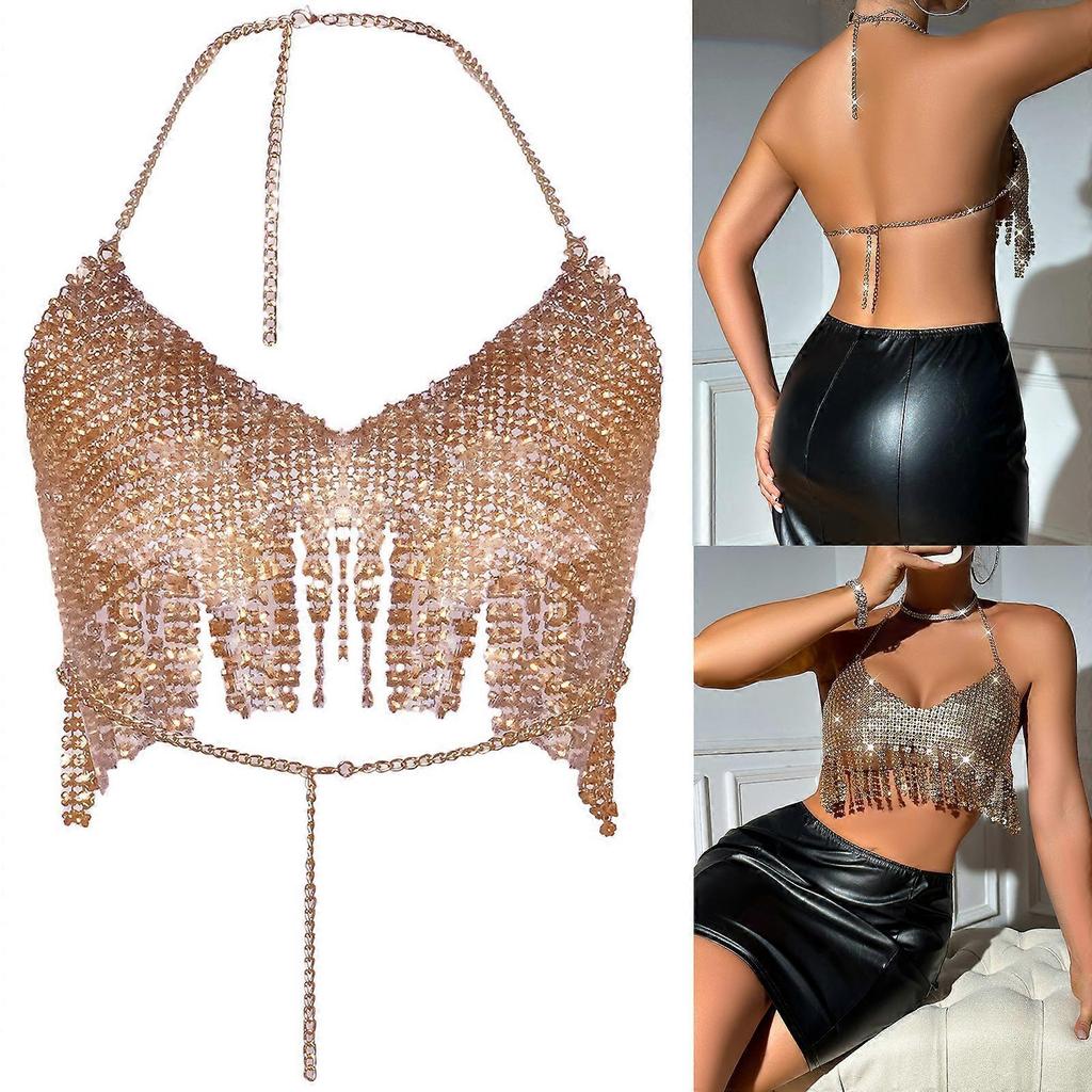 Rhinestones Body Chain Bra Sexy Bikini Body Chain Fashion Body Chain Jewelry Accessories Adjustable for Party-Beaches  XS Gold