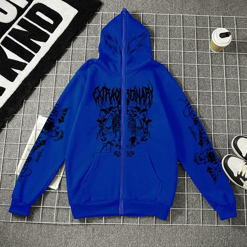 Męska bluza z kapturem na zamek Luźny krój Y2K Dark Academia Streetwear Oversize Pulower Casualowa kurtka