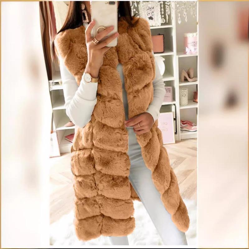 Autumn and winter new products imitation fur artificial wool long vest cotton coat thickened plush warm winter wind thickened warm