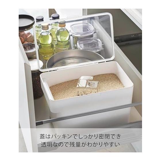 Yamazaki Jitsugyo 3377 Sealed Under Sink Rice Jar 5kg with Measuring Cup White Approximately W30XD19.7XH19.2cm Tower Rice Scraping Line Scoops