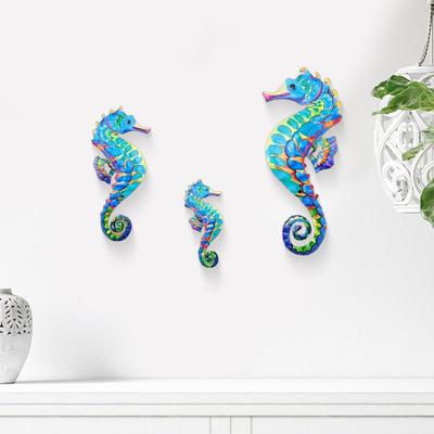 Yousheng 3-teiliges Holz-Seepferdchen Wandkunst Dekorationsset Ozean-Themenkunst für Wohnzimmer Schlafzimmer Küche Badezimmer Rustikale Küsten-Ornamente für Zuhause Kinderzimmer