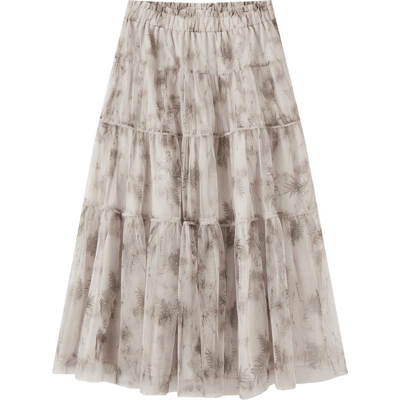EICHITOO New Chinese Style Printed Mesh Skirt S