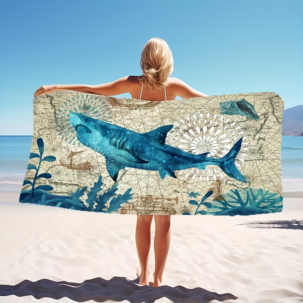 1pc Shark Pattern Beach Towel, Quick Drying Soft Absorbent Beach Towel, Microfiber Beach Blanket, For Outdoor Swimming Camping