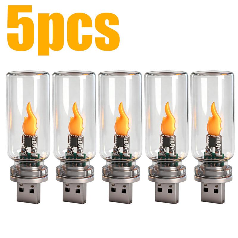 1-5pcs Car Ambient Night Light Holiday Home Decor Auto Interior Light 5V USB LED Flickering Candle Bulb Lamps Accessories