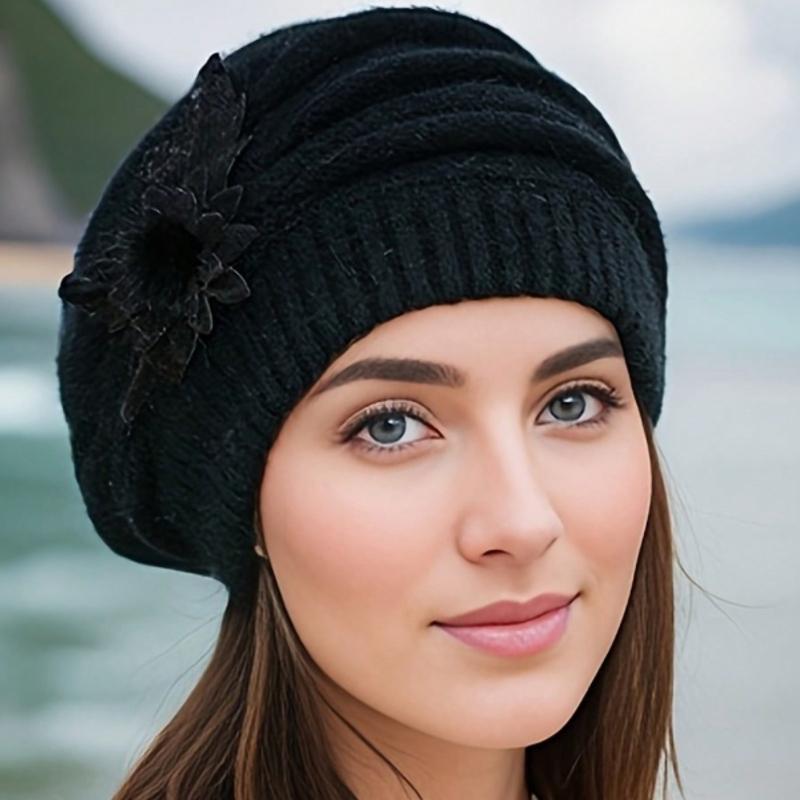 1 Pc Cozy Knit Beret for Women - Warm, Stretchy Acrylic Winter Hat with Ear Protection, Perfect for Skiing & Outdoor Gatherings