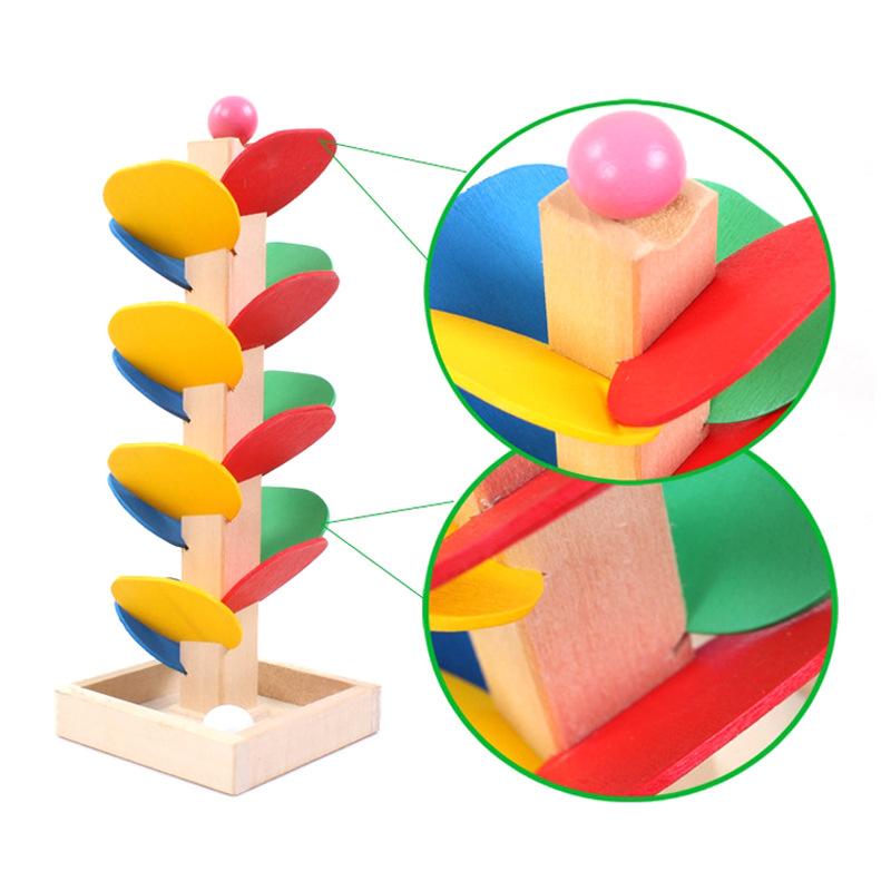 1PC Wooden Tree Building Block Falling Ball Toy for Kids Montessori Toy Leaf Ball Toys Early Education Leaf Tower Ball Pouring