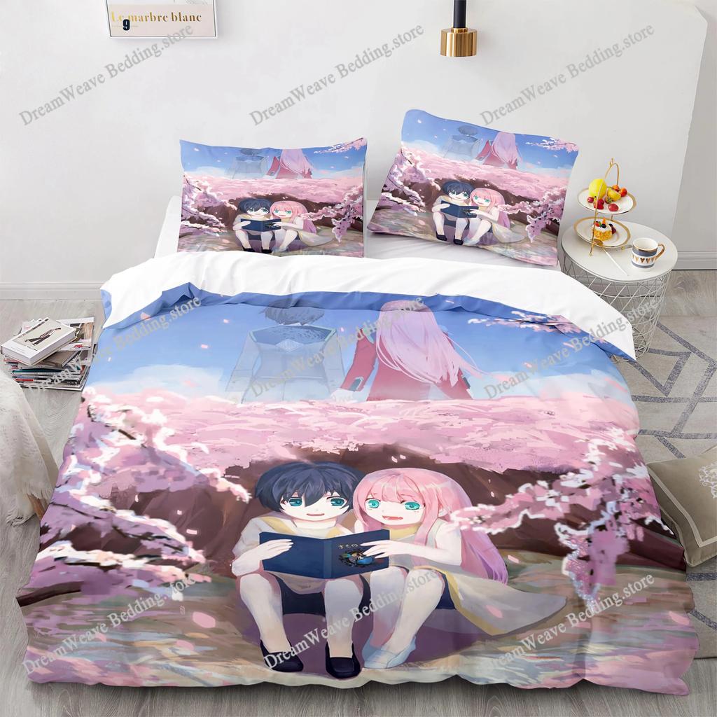 Darling In The Franxx Zero Two 02 Cartoon Poster Sheets Quilt Covers Bedding Dormitory Sheets Bedding Set Soft Warm Bedding Set7