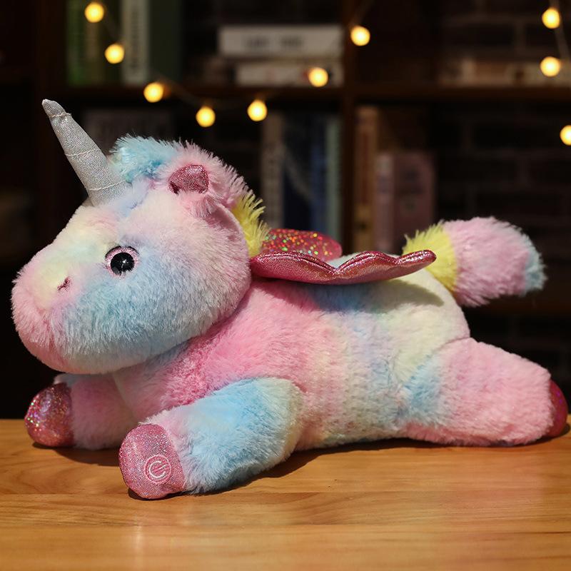 Păpușă Unicorn Luminoasă Colorată Jucărie de Pluș Culcată Înger Micul Pegasus Pernă Decorativă Păpușă pentru Copii