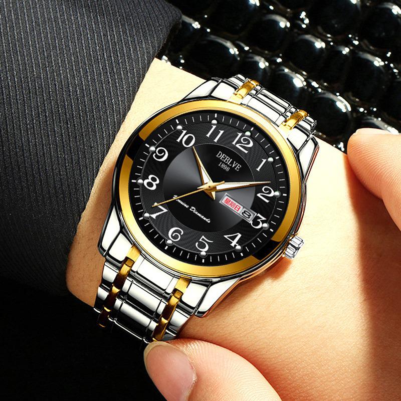 Herren Digital Luminous Wasserdichte Modeuhr - Legierungsstahlarmband mit Doppeltem Kalender