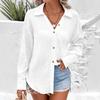 Women S Solid Long Sleeve Button Up Shirt Loose Collared Blouse