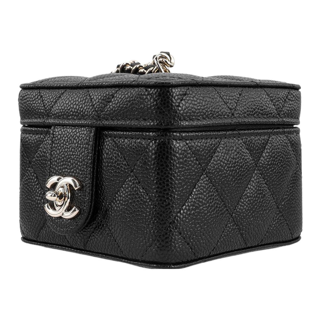 Chanel 23s Gold Buckle Double C Logo Leather Chain Shoulder Strap Lychee Grain Leather Small Square Bag Handbag Women'S Black