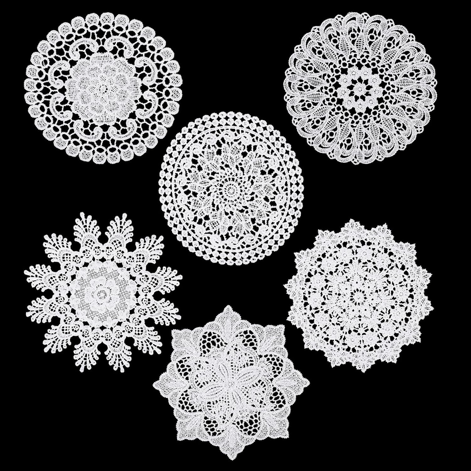 Crochet Dollies for Tables, 6 Pcs 6 Inch Cotton Lace Doilies Handmade White Lace Coasters Vintage Round Laces Placemats Cloth Table Doilies for