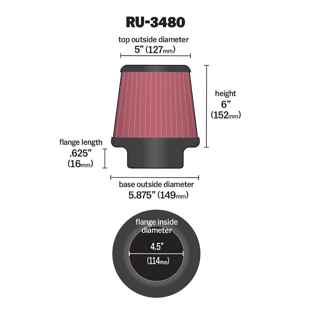 K&N RU-3480 Universal Rubber Filter