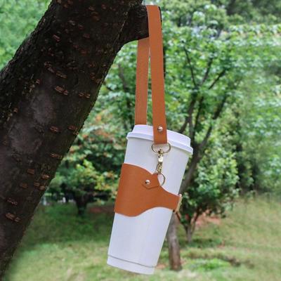 PU Leather Cup Holder Lanyard Portable Heat-insulated Water Bottle Sling Multi-Functional Travel Water Cup Carrier Strap