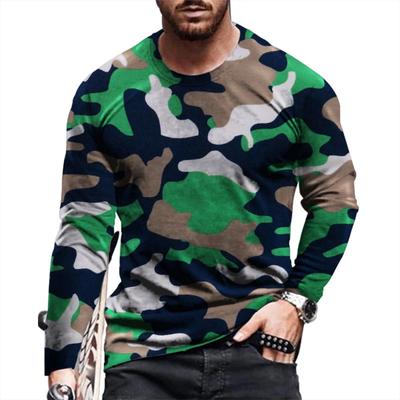 Mens Spring Autumn T Shirt Camouflage 3D Printing Long Sleeve T-Shirt Round Sleeve Casual Fashion Streetwear Male Apparel Tshirt