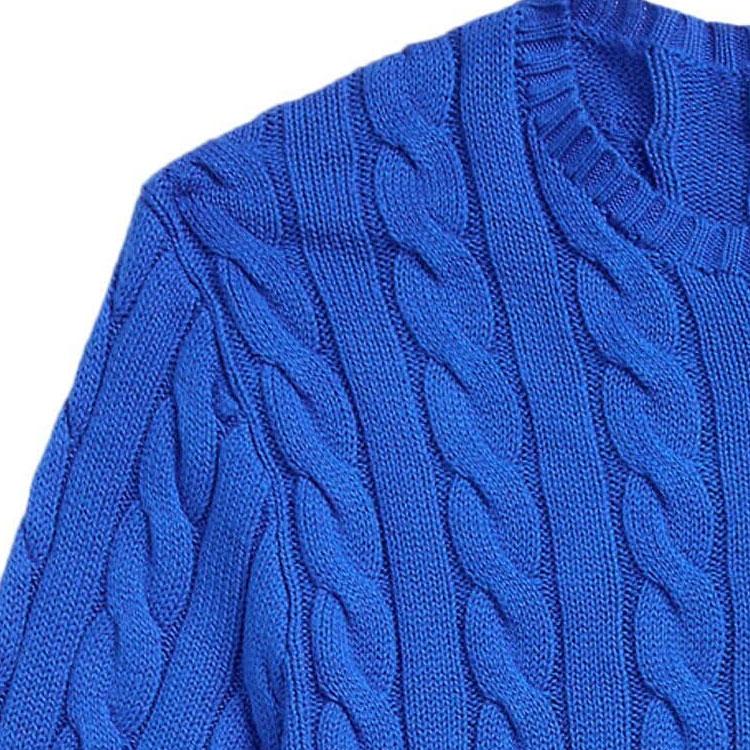 Polo Ralph Lauren SS24 Solid Color Thick Cable Knit Crew Neck Casual Long Sleeve Sweater Men Sweater Cobalt-Blue 710775885-504
