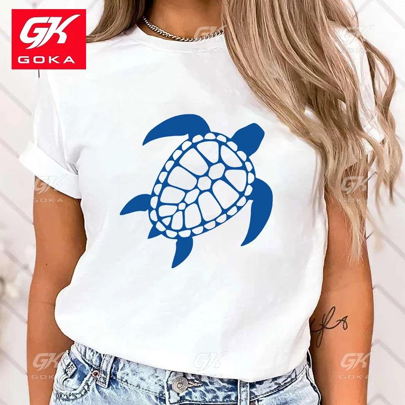 

Premium Cotton T Shirt Protect The Ocean Turtle Printed T Shirts Women Short Sleeve Funny Round Neck Top Cute Casual Unisex Tees S