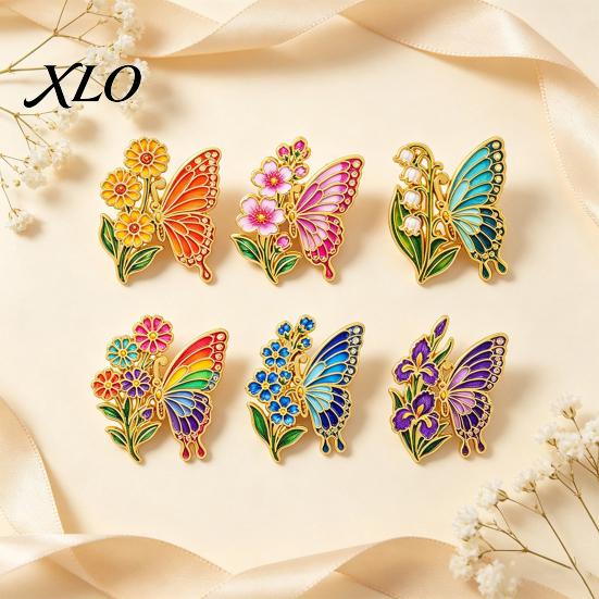 Butterfly Scarves Brooch Enamel Flower Pin, Floral Badge for Women, Inscet Shaped Pin Coats Sweaters Alloy