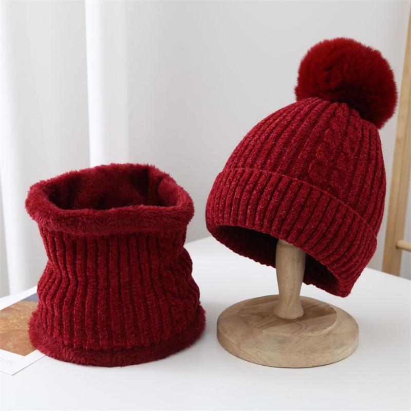 Hat Women's Autumn and Winter Snow, Cute Versatile Scarf Suit Hat Fashionable Velvet Thickened Knitted Hat Tide