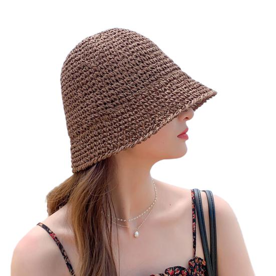 

Женская шляпа от солнца, однотонная, устойчивая к ультрафиолетовому излучению, шляпа рыбака, дышащая, плетеная, складная, соломенная шляпа, кепка для защиты от солнца на открытом воздухе кофейный