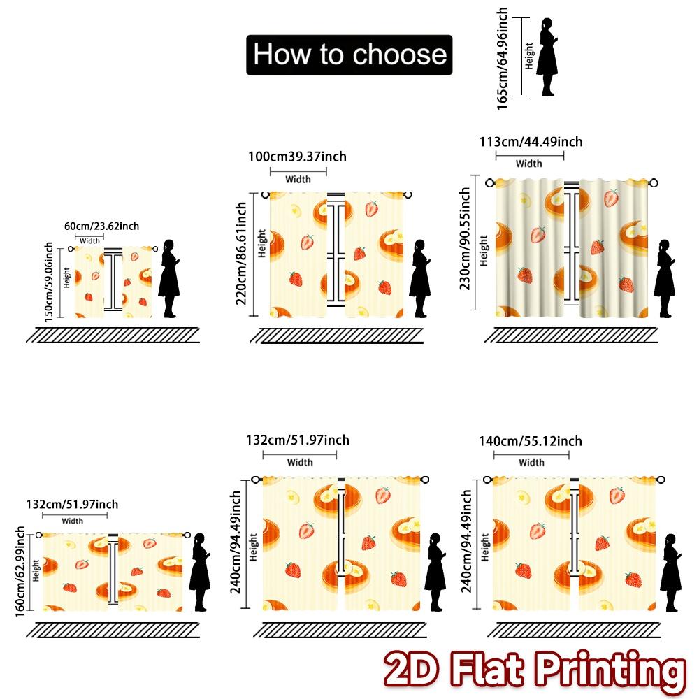 Set Of 2 Flat Printing Curtains Without Rod Fruity Pancake Delight April Fools Is Day Festival Fashion Durable Curtain Polyester