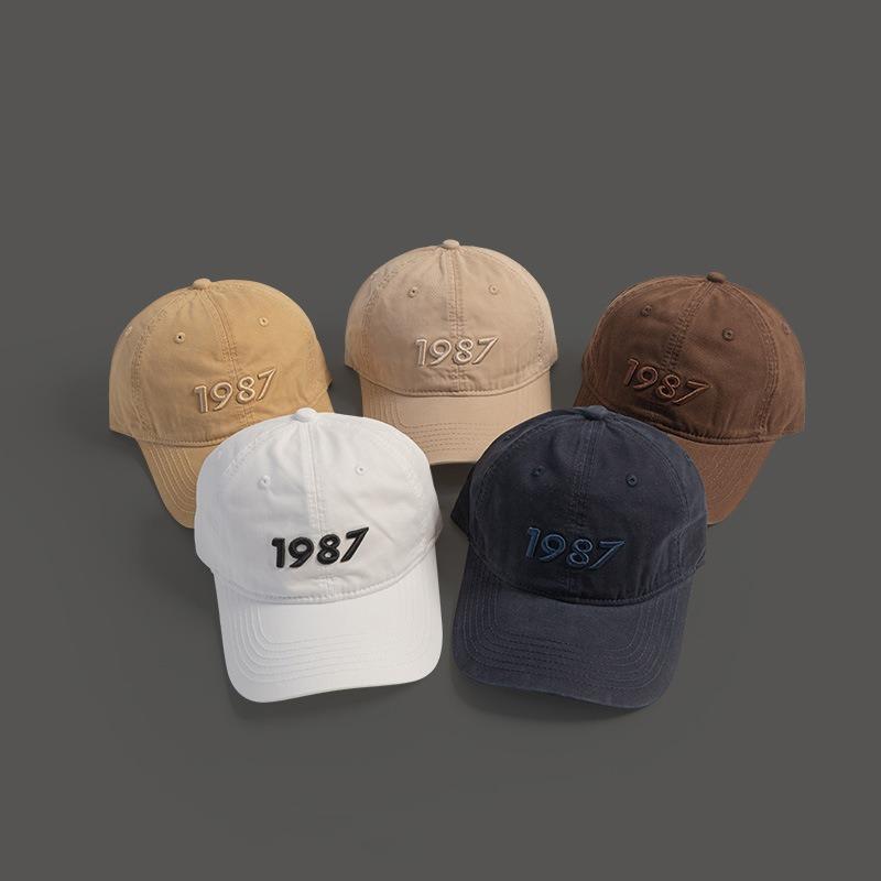 New Big Head Circumference 1987 Embroidered Baseball Cap Quality Deep Top Curved Brim Showing Face Small Cap Children Spring and Autumn Versatile
