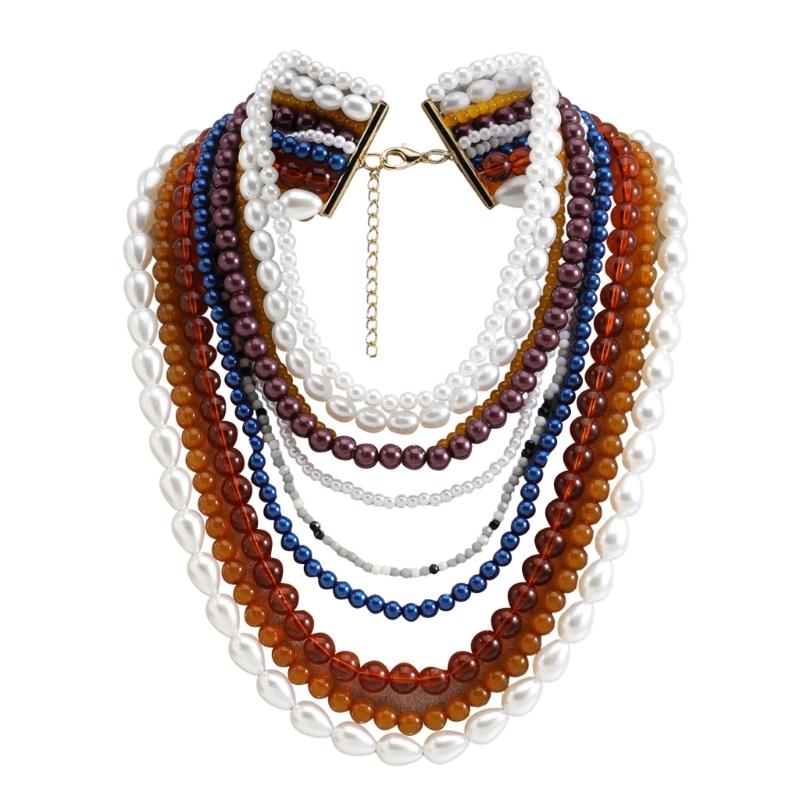 

Elegant Layering Imitation Pearls Necklace Multi Color Beads Strand Accessory Everyday Jewelry For Modern Wardrobes 1
