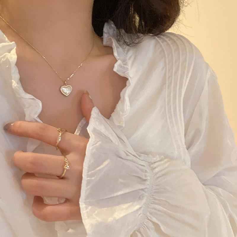 925 Sterling Silver Love Heart Shell Necklace For Women Mnimalist Clavicle Chain Choker Wedding Party Jewelry