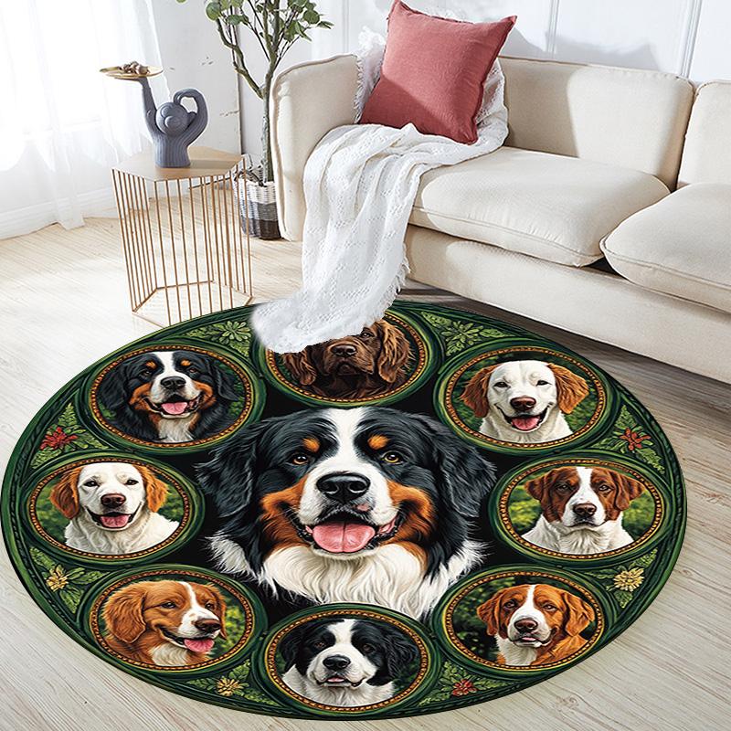 Berner Sennenhund Runder Teppich, Teppich für Wohnzimmer Schlafzimmer Sofa Spielzimmer Dekor, Rutschfeste Fußmatte