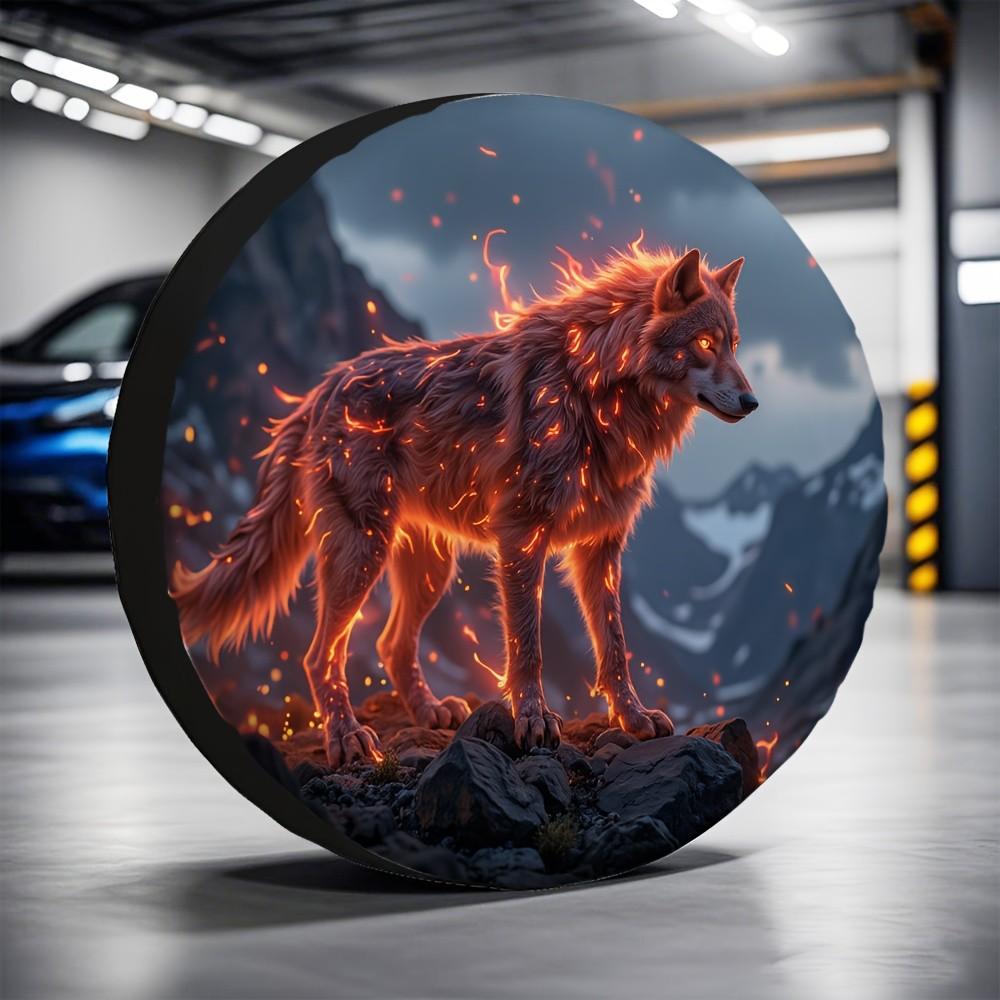 Fire Wolf Spare Tire Cover Durable Polyester Protection for SUV Truck Accessories