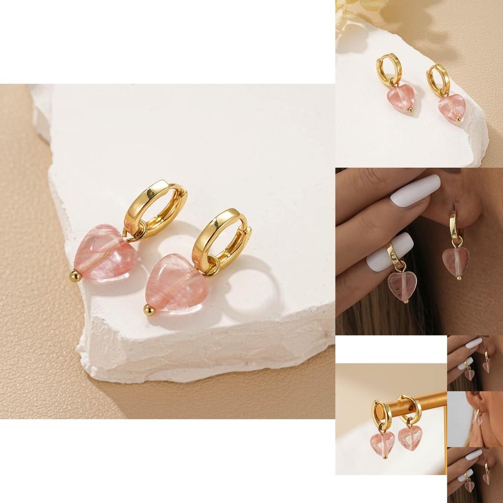 Modern Pink Heart Crystal Earrings For Women Trendy Copper Electroplated