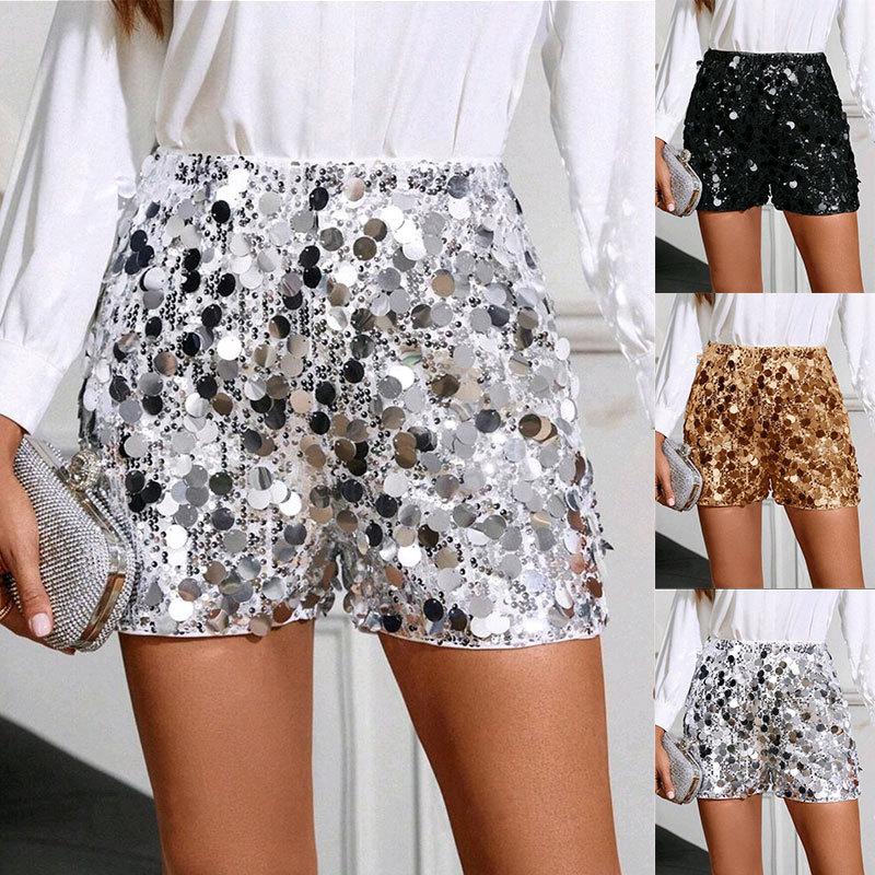 Women High Waist Sequins Shorts Ladies Fashion Elegant Party Short Pants