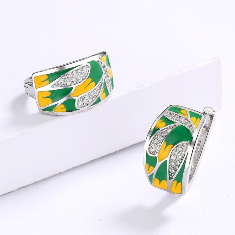 Pastoral Green Mori Enamel Zircon Earrings Women'S Elegant Stud Earrings Wedding Vacation Jewelry