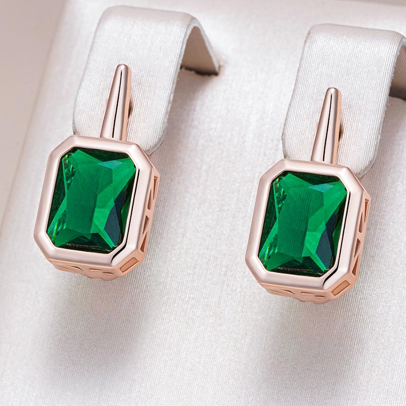 Shiny Green Natural Zircon Drop Earrings For Women Fashion Rose Gold Color High Quality Daily Fine Vintage Jewelry