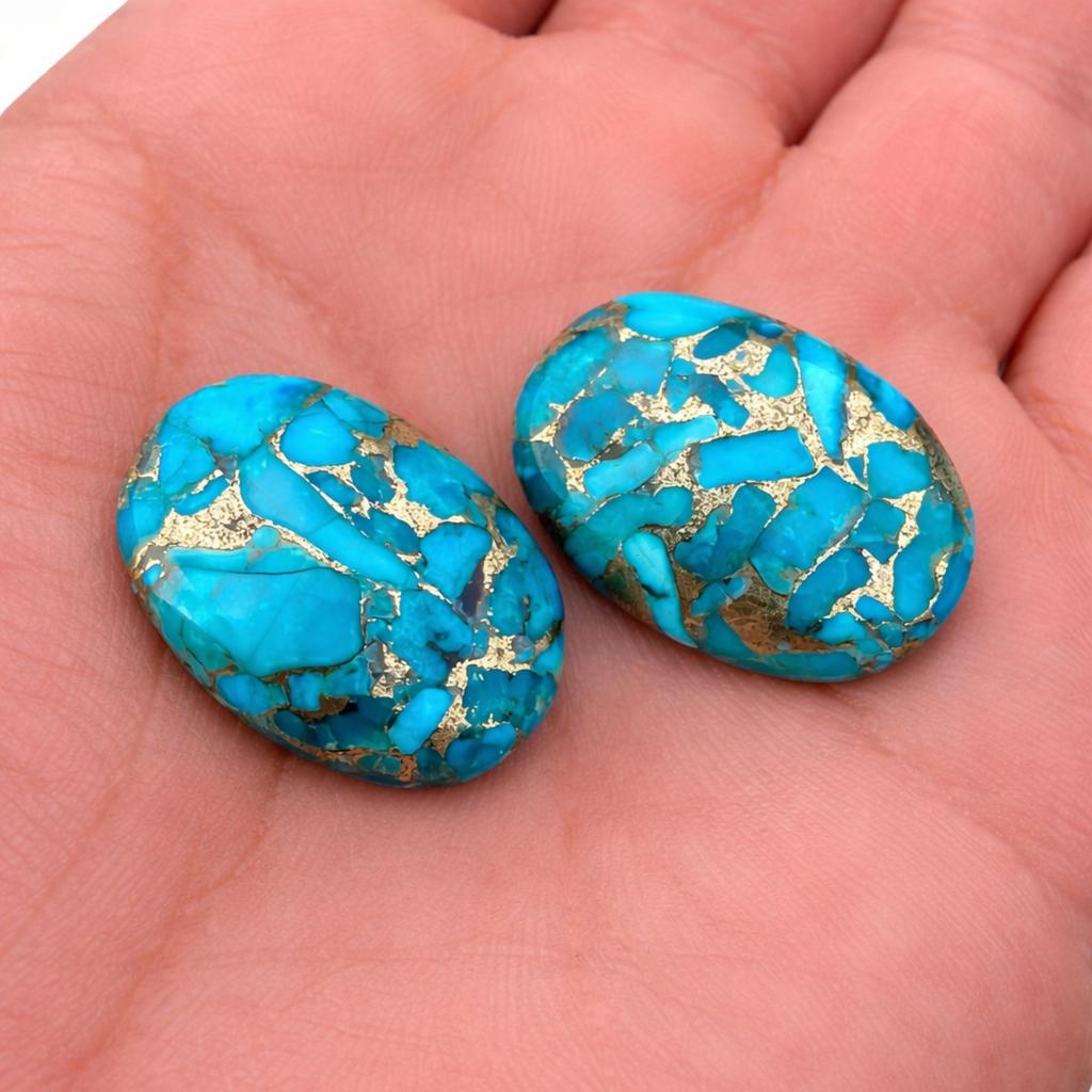 AAA+ Blue Copper Turquoise Oval Cabochons, Flat Back Natural Gemstone, High Grade Turquoise Stone for Jewelry Making