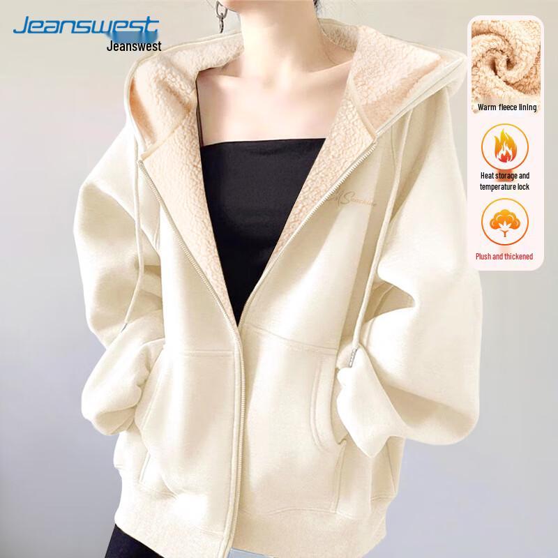 

Jeanswest Women s 2025 Autumn/Winter Plush Thickened Hooded Cardigan Jacket 2XL