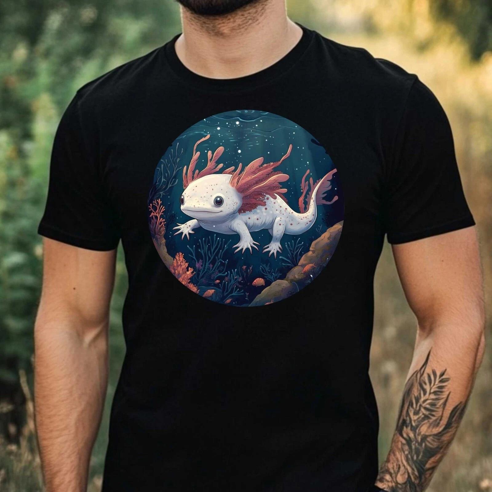 T-Shirt Herren Axolotl im Mondlicht Motiv Baumwolle Größe XS bis 5XL XL