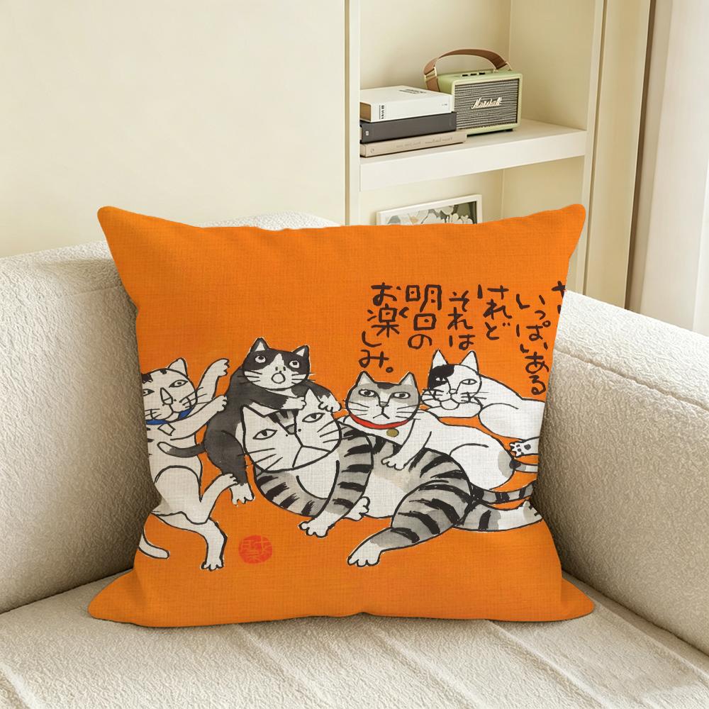H-Hajime Okamoto Cushion Cover Natural Linen Pillowcase Set, All-In-One Decor For Sofa, Bedroom & Chair