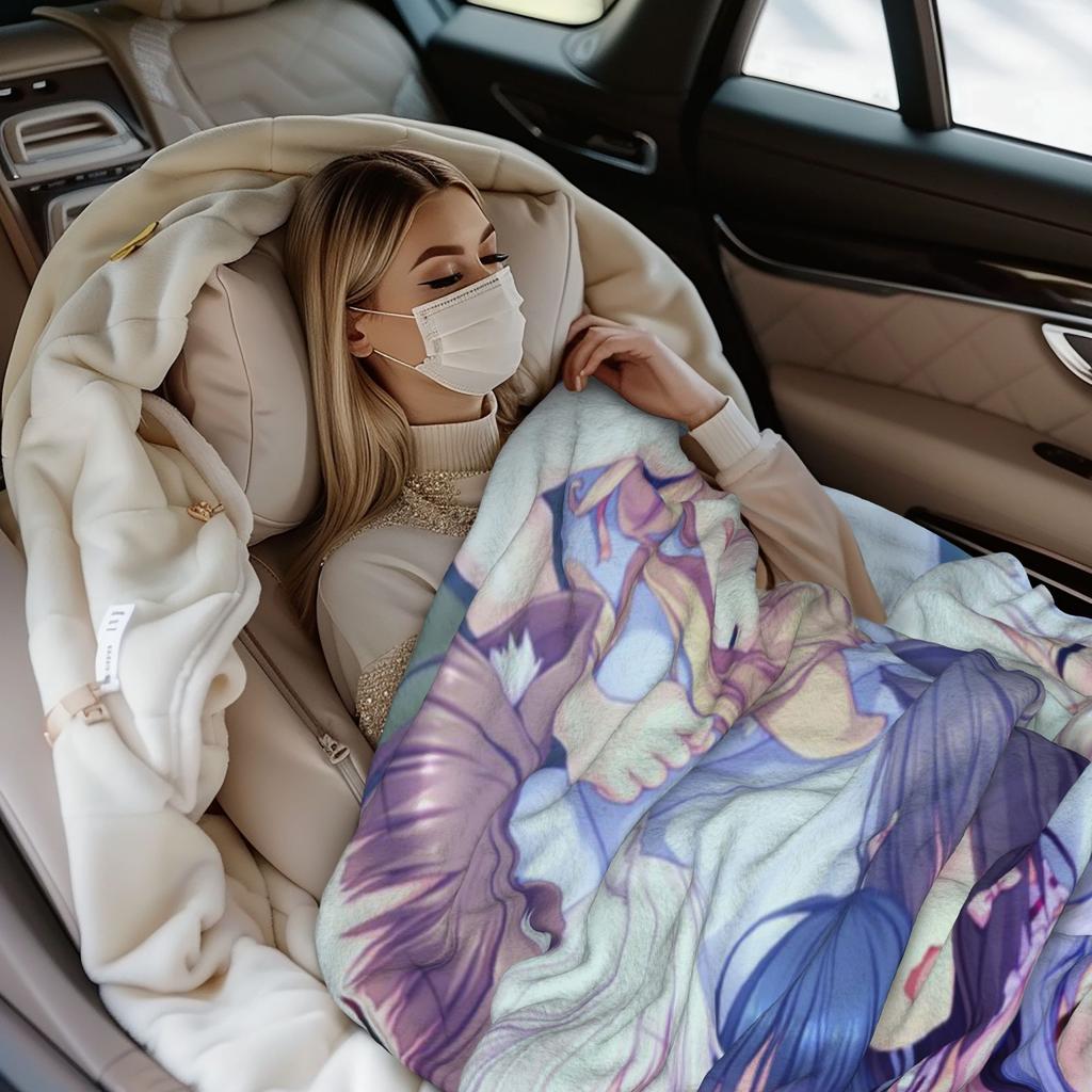 Kawaii Cute Girl Blanket Flannel All Season Anime Nekopara Otaku Fans Portable Lightweight Throw Blanket for Sofa Car Quilt