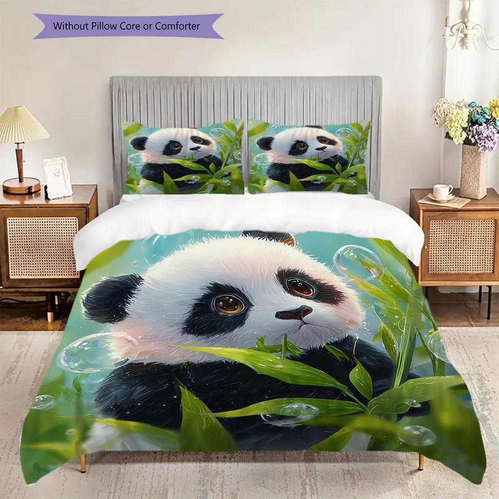 Panda Pattern Bedding Quilt Set Quilt Cover Pillowcase Home Decoration Birthday Gift (1 * duvet cover + 2 * pillowcase, without core)
