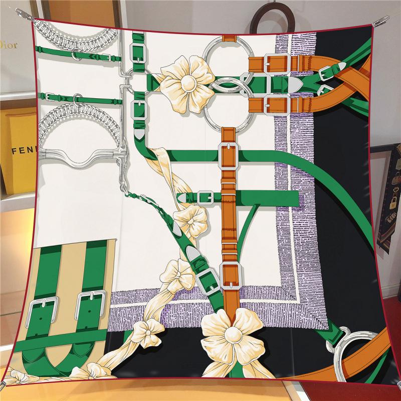 Spring New 90Cm Square Scarf Handmade Desktop Twill Silk High-End Shawl Headscarf Machine Curling Women Fashion Trend