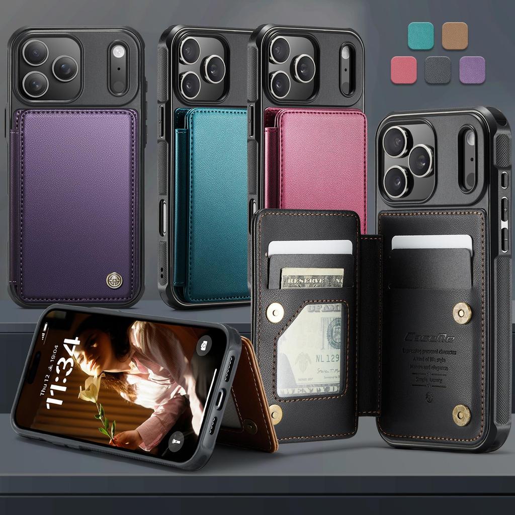 CaseMe-C22 Protective Skins For iPhone  17/17 Air/17 Pro/17 Pro Max , Luxury PU Leather Case Wallet Card Holder Phone Cover for Woman Man
