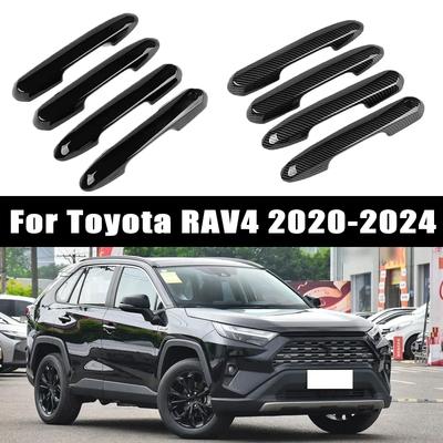 4 Piezas Fibra de Carbono Cromado Cubierta de Manija de Puerta de Coche Accesorios Protectores contra Arañazos Para Toyota RAV4 2020 2026 2026 2026 2026