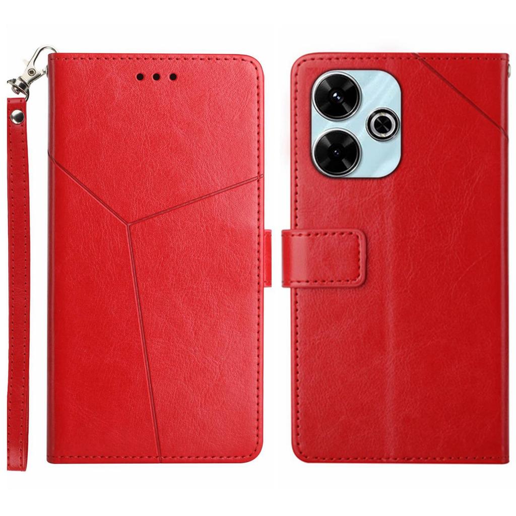 Für Xiaomi Redmi 13 5G/13 4G Hülle mit Handschlaufe Y-förmiger Linienaufdruck Leder-Handyhülle